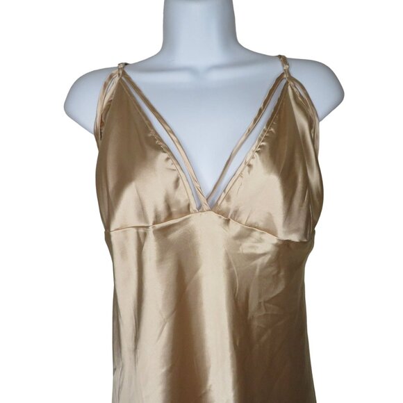 Vintage Satin Gold Knee Length Slip Nightgown Womens 4XL Lace Adjustable Straps - Picture 5 of 14